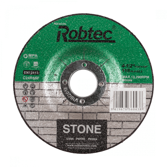 ROBOTEC Masonry Cut Off Wheel 115x3x22mm, designed for precision cutting of brick, concrete, and stone with durability.