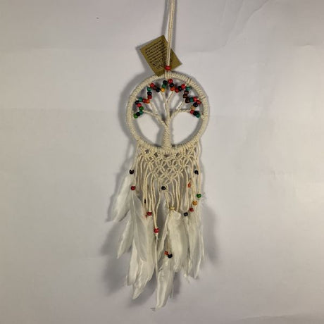 Handcrafted macrame Dreamcatcher Tree of Life wall hanging with colorful beads, perfect for bohemian home decor.