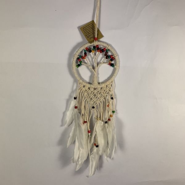Handcrafted macrame Dreamcatcher Tree of Life wall hanging with colorful beads, perfect for bohemian home decor.