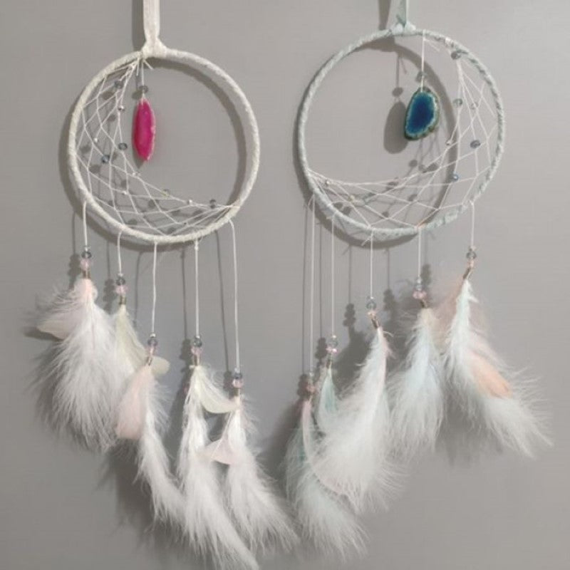 Dreamcatcher - White Sickle Moon with Agate Charm (Set of 6 Asstd)