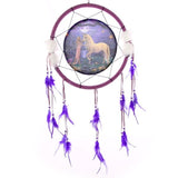 A set of 4 whimsical unicorn garden dreamcatchers by Lisa Parker, each 16cm, perfect for adding magic and serenity to your space.