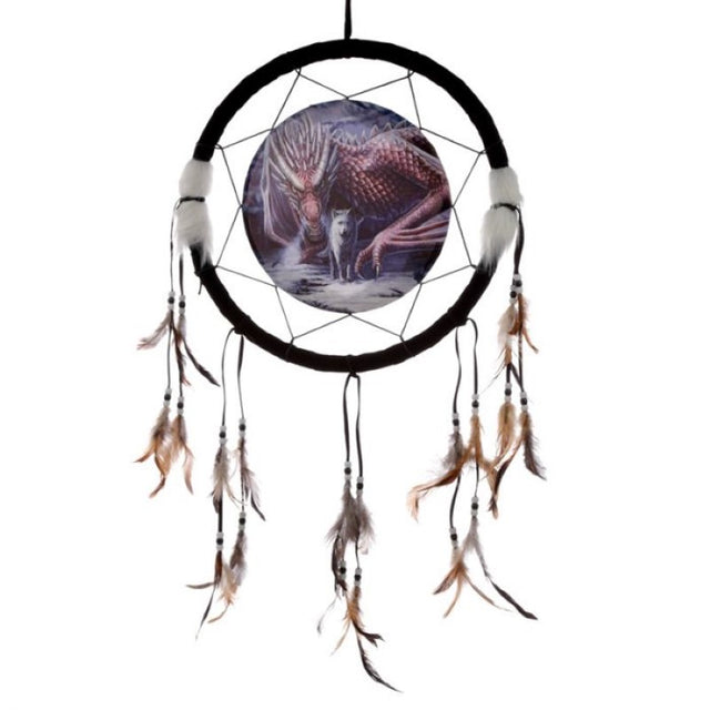 Dreamcatcher print featuring a dragon and wolf by Lisa Parker, 33cm, symbolizing strength, protection, and positivity.