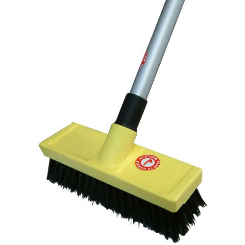 Pfs8 Scrub Brush with Screw Handle, 200mm, stiff bristles, 1.2m metal handle for efficient cleaning of tough surfaces.