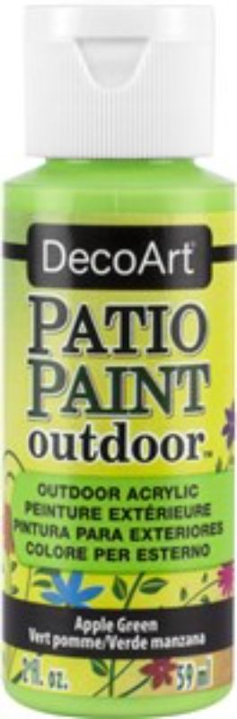 Vibrant 2oz Apple Green Patio Paint, ideal for enhancing outdoor furniture and surfaces with a durable, weatherproof finish.