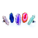 Colorful Gemstone Rainbow Agate Filigree Rings in a box of 48, featuring unique patterns and a durable silver band.