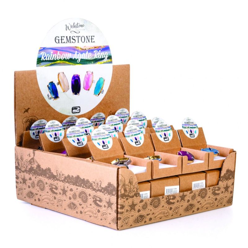 Colorful filigree rings featuring rainbow agate, set in silver bands, showcasing unique patterns for stylish, calming jewelry.