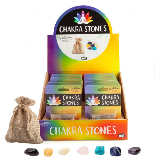 Chakra Stones Set by Wishstone includes 24 bags of healing crystals for chakra alignment and spiritual wellness.