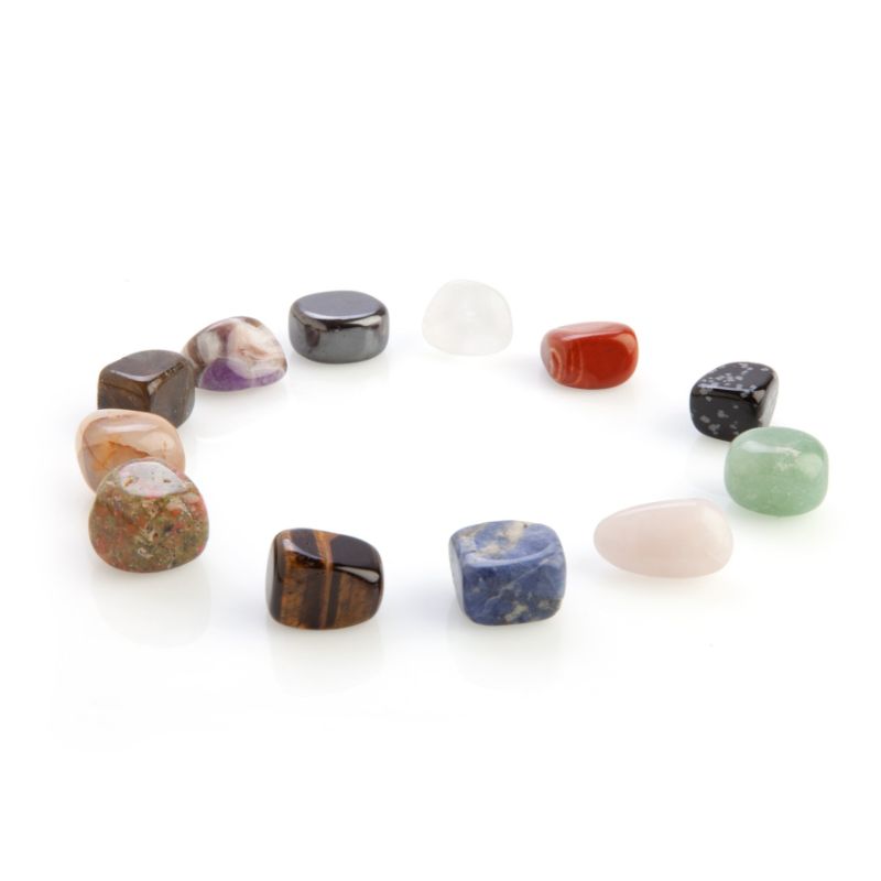 Crystal Healing Wellness Kit with 12 natural stones, velvet pouch, and magnetic gift box for holistic relaxation and balance.