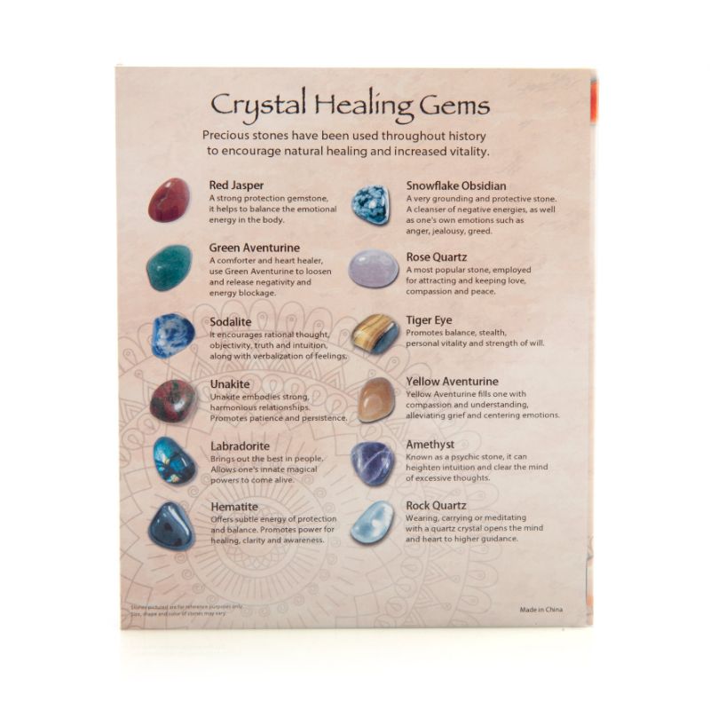 Crystal Healing Wellness Kit with 12 natural stones in a velvet pouch, packaged in a magnetic gift box for holistic wellness.