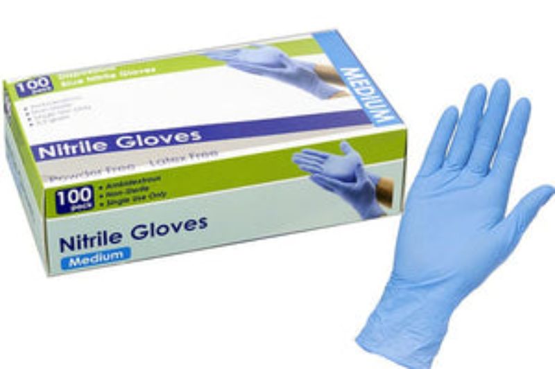 Medium Nitrile Disposable Gloves 100-Pack, ideal for food prep, medical tasks, and cleaning, featuring puncture resistance and a superior grip.