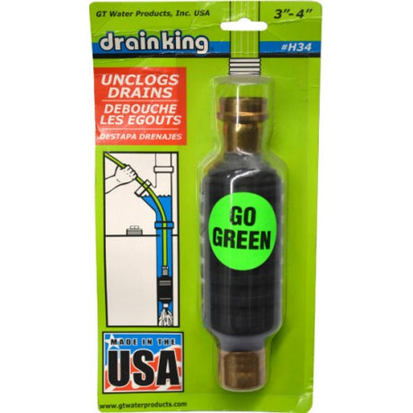 Drain King Water Pulse Draincleaner efficiently clears clogs in 75-100mm pipes using powerful water pulses.