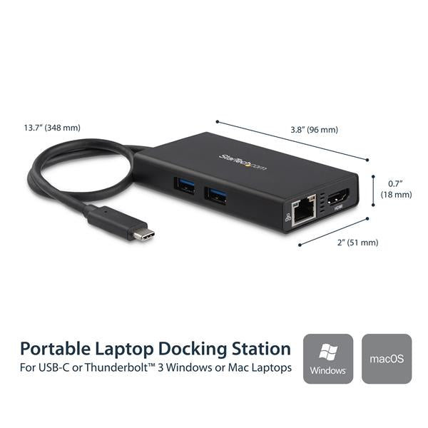 USB-C multiport adapter with 4K HDMI, Power Delivery, and Gigabit Ethernet for enhanced laptop connectivity and productivity.