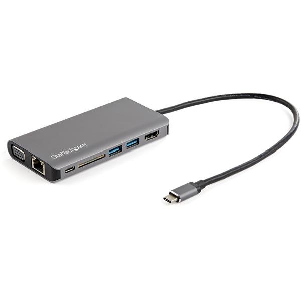 USB C Multiport Adapter: Compact mini dock with 4K HDMI/VGA, 3 USB ports, SD reader, and power delivery for versatile connectivity.