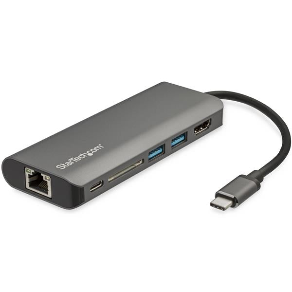 Versatile USB-C multiport adapter with 4K HDMI, Gigabit Ethernet, USB-A ports, and SD card reader for ultimate connectivity.