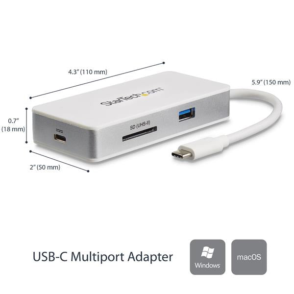 USB C Multiport Adapter with 4K HDMI, SD card reader, USB 3.0, and Gigabit Ethernet for enhanced connectivity and charging.