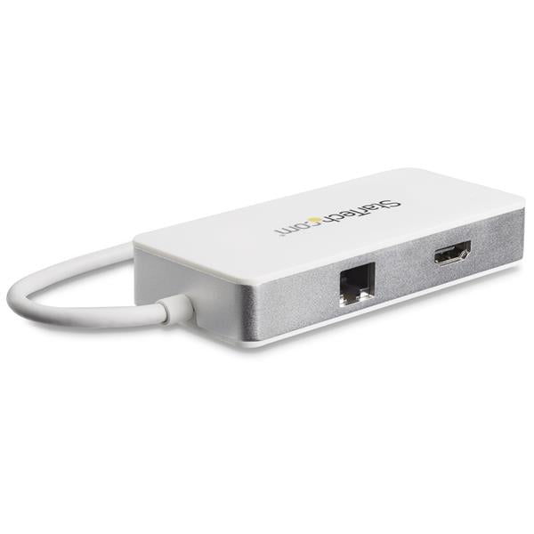 USB C Multiport Adapter with 4K HDMI, SD card reader, USB 3.0 port, and Gigabit Ethernet for enhanced connectivity and productivity.