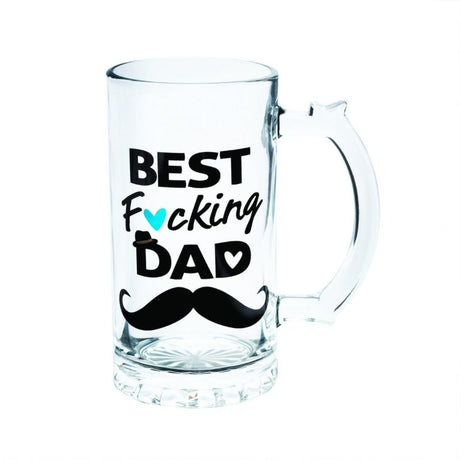 Cheeky beer stein for dads, featuring 'Best F*cking Dad' decal and holds 450mL of their favorite beverage.