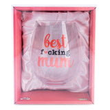 Hand-blown stemless wine glass with the phrase 'Best F*cking Mum Ever', perfect for celebrating amazing mothers.