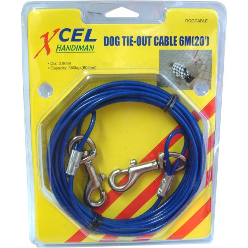 Dog Tie-Out Cable 6m With Snaphooks360kg Cap. Xcel