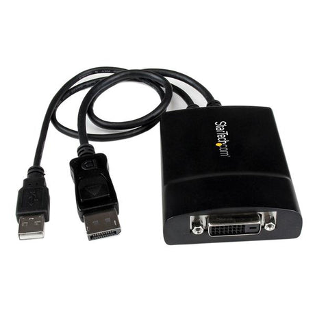 DisplayPort to Dual Link DVI Active Adapter enabling high-resolution connections to DVI displays; compact and travel-friendly design.