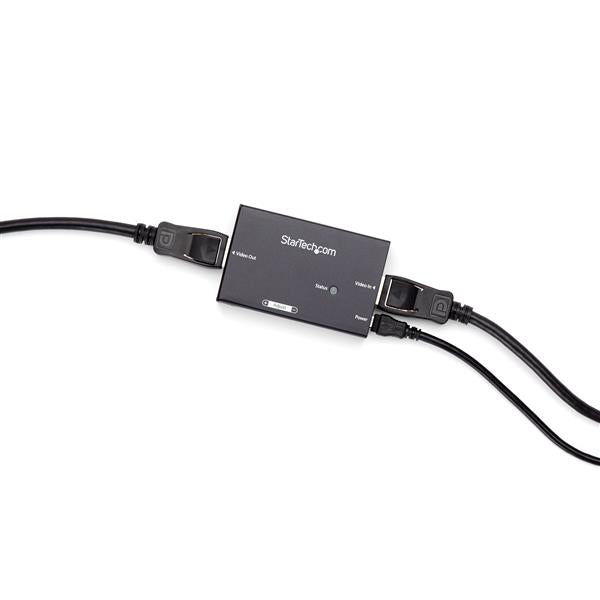 DisplayPort signal booster for 4K 60Hz, enhances video quality over long distances for gaming and multimedia use.