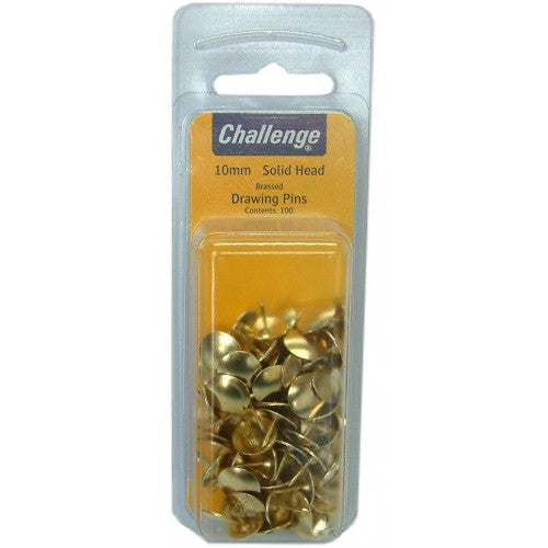 Bayonet blister pack of 100 durable drawing pins with 10mm solid heads, ideal for crafting and office use.