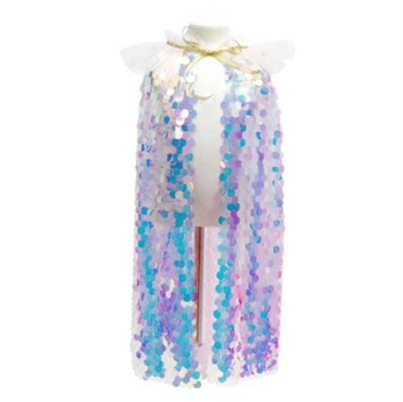 Pink Poppy's shimmering mermaid sequinned party cape with iridescent fabric and soft tulle overlay for dress-up fun.