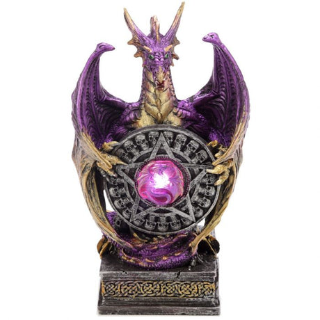 Enchanting LED dragon sculpture with pentangle design, 23.5 cm tall, perfect for mystical home decor and fantasy collections.