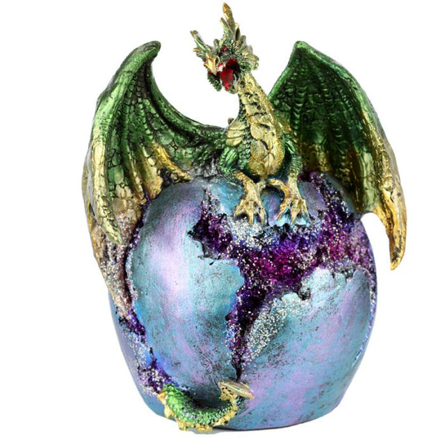 Enchanting LED Geode Earth Dragon Egg, 18cm tall, radiates colorful lights, ideal for fantasy decor and collectors.