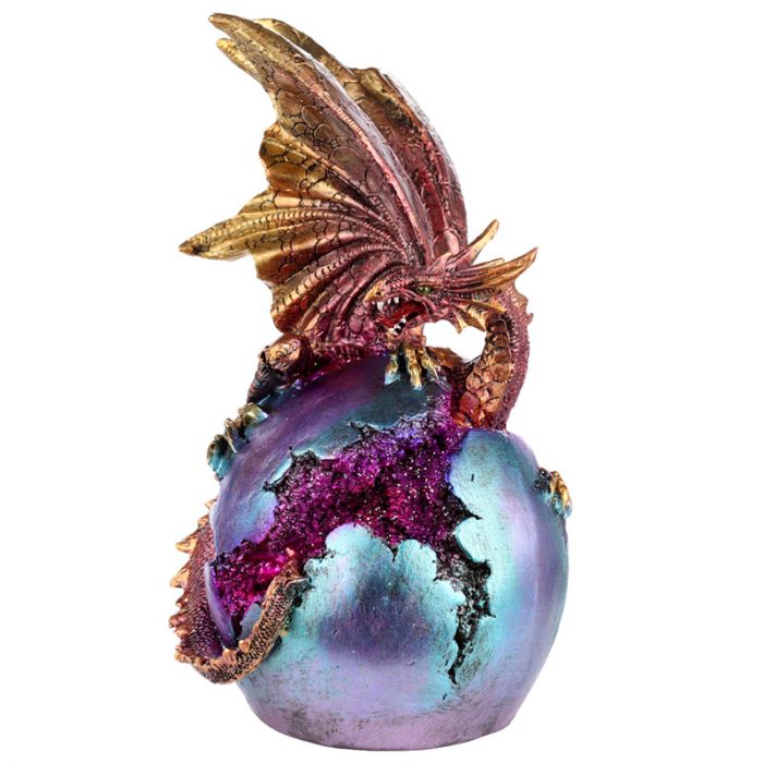 Enchanting LED Geode Fire Dragon Egg, 23.5cm tall, with vibrant colors and a warm glow, perfect for fantasy decor.