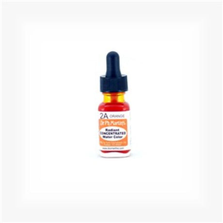 Dr. Ph. Martin's vibrant orange watercolor in a 0.5 oz glass bottle with eyedropper, perfect for artists and airbrushing.