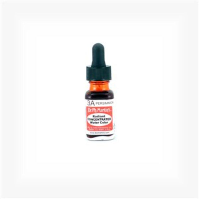 Vibrant Persimmon watercolour in a 0.5oz bottle with eyedropper, ideal for artists seeking brilliance and versatility.