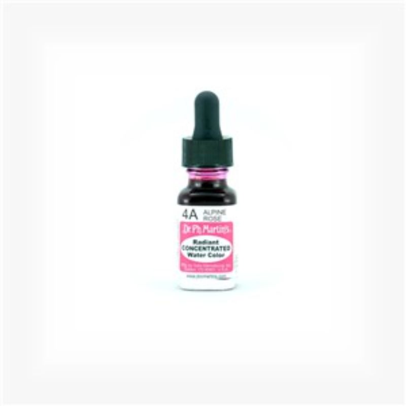 Dr. Ph. Martin's ALPINE ROSE watercolour in a 0.5 oz bottle, perfect for vibrant art, airbrushing, and mixed media.