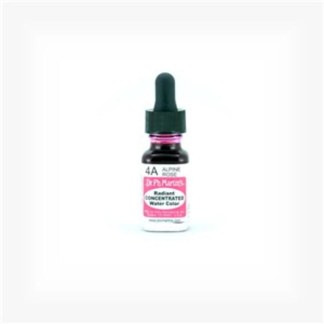 Dr. Ph. Martin's ALPINE ROSE watercolour in a 0.5 oz bottle, perfect for vibrant art, airbrushing, and mixed media.