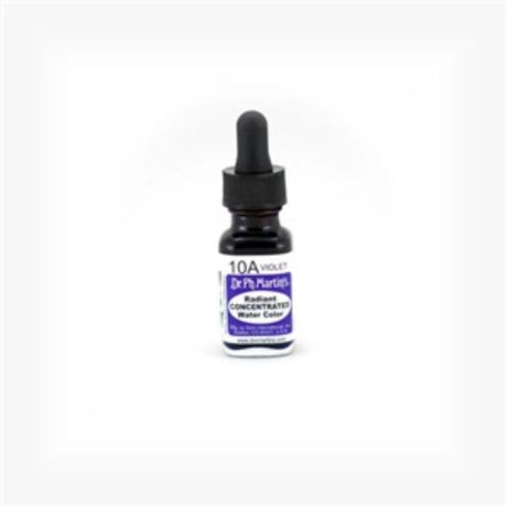 0.5oz bottle of Dr. Ph. Martin's Violet concentrated watercolour, featuring highly pigmented liquid for vibrant artwork.