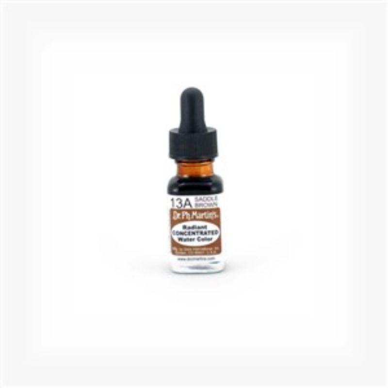 Dr. Ph. Martin's 0.5oz Saddle Brown water color in a glass bottle with eyedropper, perfect for vibrant art and airbrushing.