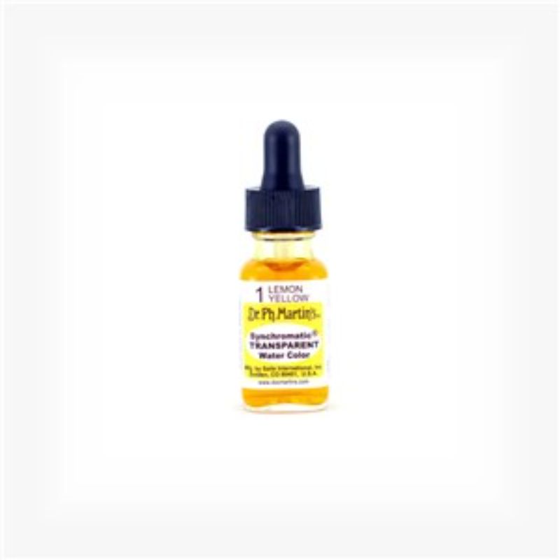 Bright Lemon Yellow watercolour in a 0.5oz bottle with eyedropper, perfect for transparent artistic applications.