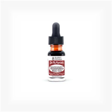 Dr. Ph. Martin's BURNT SIENNA watercolor in 0.5oz bottle, ideal for transparent painting and versatile applications.