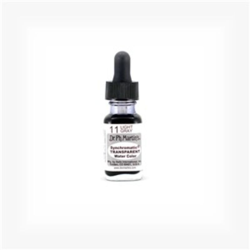 Light Grey watercolor in 0.5oz bottle with eyedropper, ideal for transparent painting and airbrushing techniques.