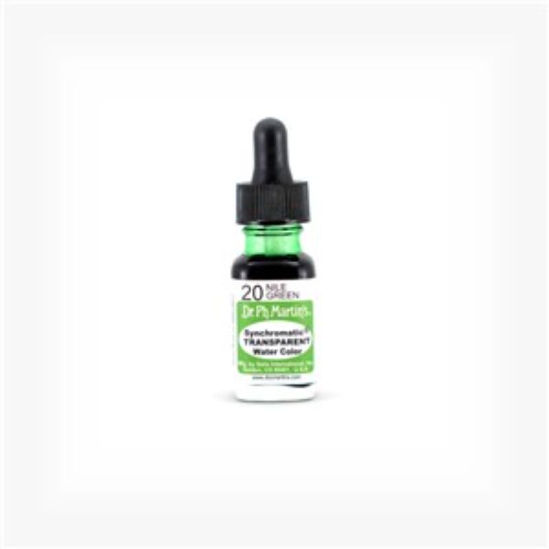 NILE GREEN water color in a 0.5oz glass bottle, ideal for airbrush and transparent artwork applications.