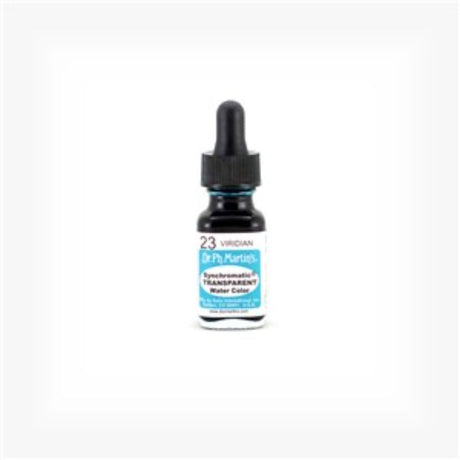 Dr. Ph. Martin's 0.5oz Viridian watercolor in glass bottle, ideal for vibrant art, airbrushing, and precise application.