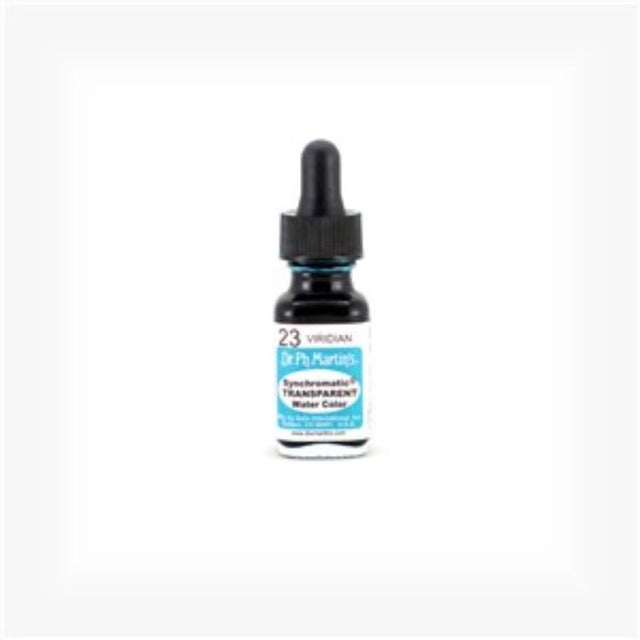 Dr. Ph. Martin's 0.5oz Viridian watercolor in glass bottle, ideal for vibrant art, airbrushing, and precise application.