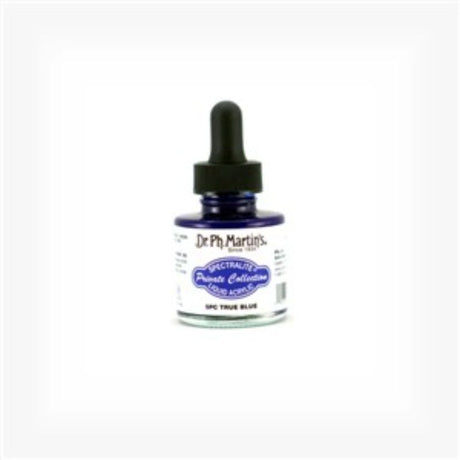 Dr. Ph. Martin's 1oz TRUE BLUE acrylic, vibrant, lightfast, waterproof, ideal for artwork on various surfaces.
