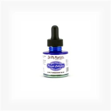 Turquoise Blue liquid acrylic paint in a 1oz bottle, perfect for vibrant artwork and versatile applications on various surfaces.