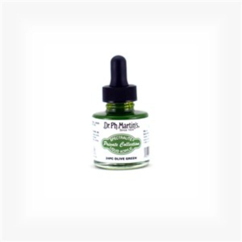 Dr. Ph. Martin's 1oz Olive Green Spectralite Liquid Acrylics, vibrant, lightfast, and waterproof for versatile artistic applications.