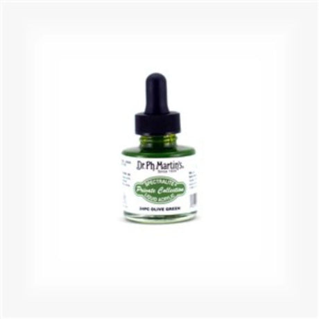 Dr. Ph. Martin's 1oz Olive Green Spectralite Liquid Acrylics, vibrant, lightfast, and waterproof for versatile artistic applications.