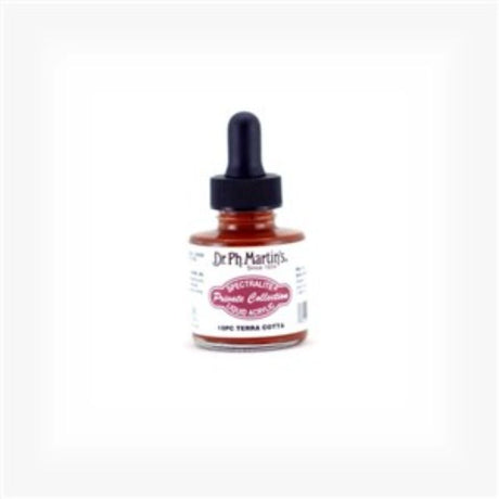 Dr. Ph. Martin's Spectralite Liquid Acrylics in Terracotta, 1oz bottle, offering vibrant, versatile, lightfast and waterproof paint for artists.