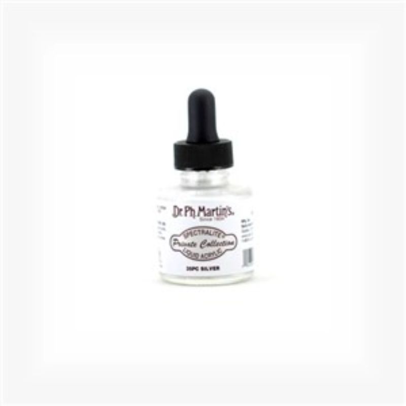 Dr. Ph. Martin's 1oz SILVER Liquid Acrylic, vibrant, waterproof paint for artists, perfect for various creative applications.