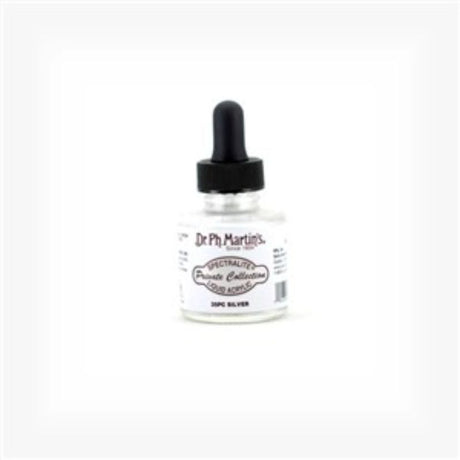 Dr. Ph. Martin's 1oz SILVER Liquid Acrylic, vibrant, waterproof paint for artists, perfect for various creative applications.