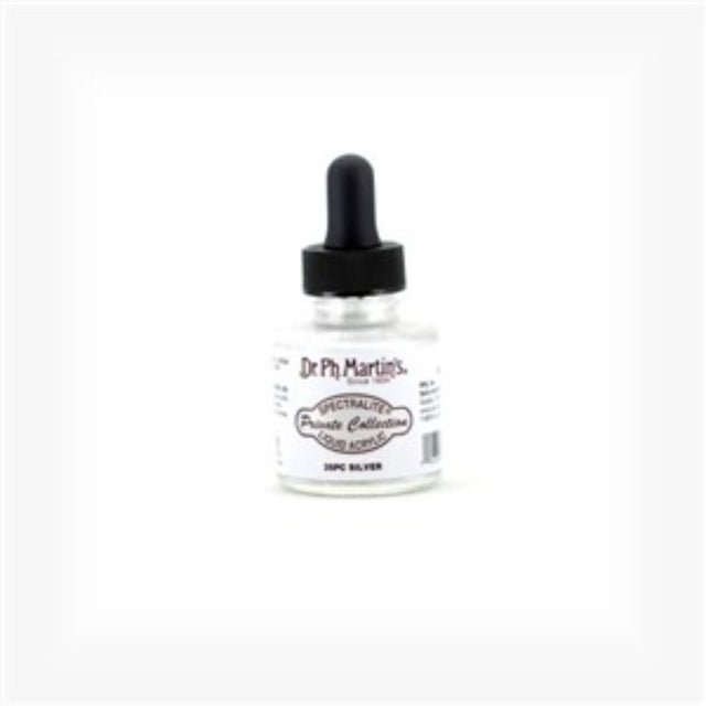 Dr. Ph. Martin's 1oz SILVER Liquid Acrylic, vibrant, waterproof paint for artists, perfect for various creative applications.